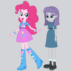 Size: 1080x1080 | Tagged: safe, alternate version, editor:josephpatrickbrennan, maud pie, pinkie pie, human, equestria girls, g4, duo, duo female, female, gray background, open mouth, open smile, siblings, simple background, sisters, smiling