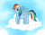 Size: 3300x2550 | Tagged: safe, artist:crimsonstride, rainbow dash, pegasus, pony, g4, clip studio paint, cloud, digital painting, faic, female, grin, looking at you, mare, raised hoof, smiling, smug, smugdash, solo, spread wings, standing, wings