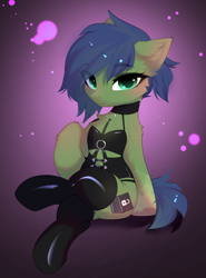 Size: 2790x3767 | Tagged: safe, artist:empress-twilight, oc, oc only, oc:gray hat, pony, bedroom eyes, clothes, crossed hooves, fluffy, gradient background, latex, latex socks, looking at you, socks, solo