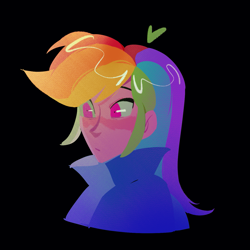 Size: 1491x1491 | Tagged: safe, artist:ember420, rainbow dash, human, g4, black background, humanized, simple background, solo