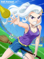 Size: 900x1200 | Tagged: safe, artist:uotapo, color edit, edit, editor:overlord 2, snails, trixie, human, equestria girls, g4, alternate hairstyle, angry, anime, anime style, armpits, bare shoulders, breasts, broom, busty trixie, canterlot high, clothes, cutie mark on clothes, female, fit, gritted teeth, hair tie, light skin, light skin edit, long hair, long socks, male, ponytail, reasonably sized breasts, shorts, skin color edit, sleeveless, slender, socks, spirit, sports, sports shorts, sports socks, tank top, teenager, teeth, thin, windswept hair