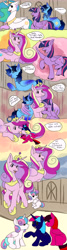 Size: 2667x10000 | Tagged: safe, princess cadance, princess flurry heart, twilight sparkle, oc, oc:blue thunder, alicorn, pony, g4, baby, baby pony, canon x oc, comic, female, foal, male, prince, princess, shipping, straight, thundersparkle, twilight sparkle (alicorn)