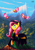 Size: 2480x3508 | Tagged: safe, artist:jowyb, fluttershy, butterfly, insect, moth, pegasus, pony, rosy maple moth, g4, alternate hairstyle, castle, clothes, dress, female, forest, high res, mare, mountain, nature, outdoors, solo, tree, water, waterfall