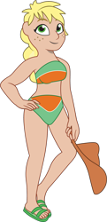 Size: 740x1532 | Tagged: safe, artist:prixy05, applejack, human, g4, g5, my little pony: tell your tale, applejack's hat, clothes, cowboy hat, hat, humanized, light skin, simple background, solo, swimsuit, transparent background