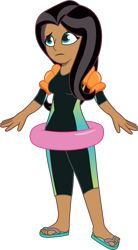 Size: 728x1323 | Tagged: safe, artist:prixy05, fluttershy, human, g4, g5, my little pony: tell your tale, humanized, inner tube, moderate dark skin, pool toy, simple background, solo, transparent background, water wings, wetsuit