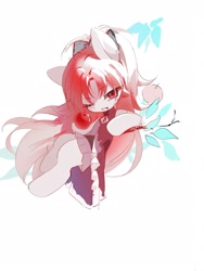 Size: 1620x2160 | Tagged: safe, artist:boheweidecaihong, pony, anime, apple, female, filly, foal, food, grin, kyoko sakura, magical girl, one eye closed, ponified, puella magi madoka magica, simple background, smiling, solo, white background, wink