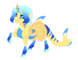 Size: 3500x2700 | Tagged: safe, artist:gigason, oc, oc only, oc:blue bay, hybrid, original species, pony, shark, shark pony, unicorn, g4, adoptable, blue eyes, blue hooves, blue mane, blue sclera, body freckles, body markings, cloven hooves, coat markings, colored, colored belly, colored eyebrows, colored pinnae, colored pupils, colored sclera, curved horn, eye clipping through hair, eyebrows, eyebrows visible through hair, facial freckles, facial markings, fangs, fin, fish tail, flat colors, freckles, gills, gradient hooves, gradient legs, gradient mane, high res, horn, horn markings, hybrid oc, interspecies offspring, leg markings, looking back, magical lesbian spawn, male, male oc, obtrusive watermark, offspring, parent:lily lace, parent:oc:nightlight lagoon, parents:canon x oc, raised hoof, shark tail, short mane, simple background, smiling, snip (coat marking), socks (coat markings), solo, stallion, stallion oc, standing on three hooves, striped tail, tail, tail freckles, tail markings, teal pupils, three quarter view, transparent background, turquoise eyes, wall of tags, watermark, yellow body, yellow coat