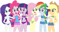 Size: 1031x563 | Tagged: safe, artist:jacob-van-antwerp, applejack, fluttershy, pinkie pie, rainbow dash, rarity, twilight sparkle, human, equestria girls, g4, base, base used, bikini, clothes, humane five, humane six, simple background, swimsuit, white background