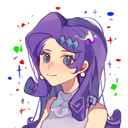 Size: 1000x1000 | Tagged: safe, artist:wumingshi61160, rarity, human, g4, anime style, bust, ear piercing, earring, female, humanized, jewelry, piercing, purple hair, simple background, smiling, solo, white background