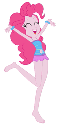 Size: 261x558 | Tagged: safe, artist:jacob-van-antwerp, pinkie pie, human, equestria girls, g4, barefoot, base used, belly, belly button, clothes, feet, female, navel cutout, one-piece swimsuit, simple background, solo, swimsuit, white background