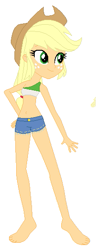 Size: 213x557 | Tagged: safe, artist:jacob-van-antwerp, applejack, human, equestria girls, g4, barefoot, base used, belly, belly button, bikini, clothes, denim, denim shorts, feet, female, shorts, simple background, solo, sports bra, swimsuit, white background