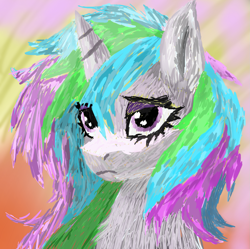 Size: 1761x1757 | Tagged: safe, artist:minecake, oc, oc only, oc:cake sparkle, unicorn, bust, gradient background, horn, impressionism, modern art, portrait, solo