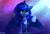 Size: 2400x1621 | Tagged: safe, artist:行豹cheetahspeed, princess luna, alicorn, pony, series:paint a picture about life, g4, crown, cute, female, green eyes, hoof shoes, horn, looking at you, mare, moonlight, night, peaceful, peytral, princess shoes, raised hoof, solo, spread wings, wings