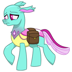 Size: 3000x3000 | Tagged: safe, artist:alejandrogmj, artist:wasisi, spiracle, changedling, changeling, g4, bag, raised hoof, saddle bag, simple background, solo, teary eyes, transparent background