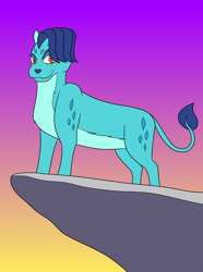 Size: 1656x2225 | Tagged: safe, artist:sergeant16bit, princess ember, big cat, lion, g4, disney, female, gradient background, implied transformation, lioness, lionified, post-transformation, pride rock, sky, smiling, solo, species swap, story included, the lion king, transformation