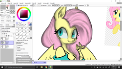 Size: 1366x768 | Tagged: safe, artist:sickbelle, fluttershy, pegasus, pony, anthro, g4, art program in frame, microsoft, microsoft windows, paint tool sai, screenshots, windows 10, wip