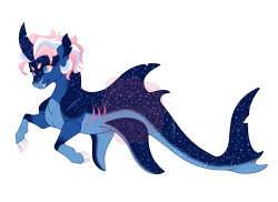 Size: 4100x2985 | Tagged: safe, artist:gigason, oc, oc only, oc:nightlight lagoon, seapony (g4), adoptable, beanbrows, blue body, blue sclera, body markings, coat markings, colored, colored belly, colored eyebrows, colored hooves, colored horn, colored horns, colored pinnae, eyebrows, facial markings, fins, flat colors, gills, gradient eyes, gradient legs, gradient sclera, high res, hooves, horn, horn markings, leg markings, looking back, nonbinary, nonbinary oc, obtrusive watermark, pale belly, pink eyes, sharp teeth, shiny hooves, short mane, simple background, slit pupils, smiling, snip (coat marking), socks (coat markings), solo, spots, spotted, teeth, thick horn, three quarter view, three toned mane, torn ear, torn tail, transparent background, two toned hooves, watermark