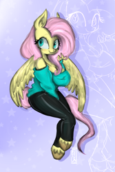 Size: 800x1200 | Tagged: safe, artist:sickbelle, fluttershy, pegasus, anthro, unguligrade anthro, g4, breasts, busty fluttershy, female, looking at you, solo