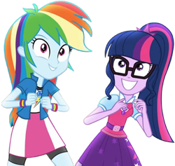 Size: 2656x2520 | Tagged: safe, edit, edited screencap, editor:homersimpson1983, screencap, rainbow dash, sci-twi, twilight sparkle, equestria girls, g4, background removed, clothes, duo, duo female, female, glasses, not a vector, sci-twi outfits, simple background, smiling, transparent background