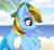 Size: 1904x1765 | Tagged: safe, artist:arllistar, oc, oc only, oc:lucky bolt, pegasus, pony, backwards ballcap, baseball cap, beach, bow, cap, chest fluff, colored wings, commission, ear fluff, eyeshadow, female, food, hair bow, hat, makeup, outdoors, palm tree, popsicle, solo, summer, tree, two toned mane, two toned wings, wings, ych result