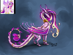 Size: 2217x1662 | Tagged: safe, artist:sevour, princess cadance, dragon, g4, dragondance, dragoness, dragonified, female, folded wings, jewelry, large wings, long tail, quadrupedal, regalia, scaled underbelly, slender, solo, species swap, tail, thin, wings