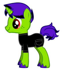 Size: 545x627 | Tagged: safe, artist:techno-babble, oc, oc only, oc:neon kitbash, pony, unicorn, g4, clothes, horn, male, simple background, solo, stallion, transparent background