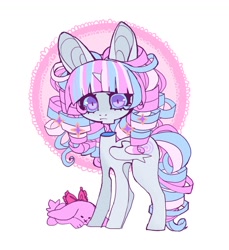 Size: 1058x1154 | Tagged: safe, artist:cutesykill, oc, oc only, oc:princess marshmallow, alicorn, rabbit, alicorn oc, animal, bangs, big ears, big eyes, blue sclera, circle background, colored pinnae, colored sclera, concave belly, decapitated, eyelashes, female, female oc, floating head, folded wings, frown, horn, lace, long legs, looking at you, lore in description, mare oc, pigtails, princess, purple eyes, ringlets, simple background, slit pupils, small horn, solo, sparkles, standing, thick eyelashes, three toned mane, three toned tail, twintails, unicorn horn, white background, white coat, wide eyes, wings