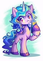 Size: 3508x4961 | Tagged: safe, artist:chaosangeldesu, izzy moonbow, pony, unicorn, g5, absurd resolution, bracelet, cellphone, female, heart, heart eyes, horn, jewelry, looking at you, mare, phone, raised hoof, smartphone, solo, sparkles, sparkly eyes, tail, unshorn fetlocks, wingding eyes