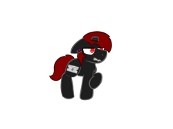 Size: 2732x2048 | Tagged: safe, anonymous artist, artist:background pony #b6c5, oc, oc only, oc:razor blade, oc:razor blade (batches of ponies), pony, unicorn, broken horn, colt, colt oc, donut steel, ear piercing, edgy, emo, foal, growling, horn, male, piercing, pony oc, raised hoof, red and black oc, red eyes, simple background, solo, transparent background, unicorn oc