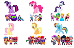 Size: 1589x1043 | Tagged: safe, applejack, fluttershy, pinkie pie, rainbow dash, rarity, twilight sparkle, earth pony, pegasus, unicorn, g4, amber, amber (brawl stars), barely pony related, bea, bea (brawl stars), belle (brawl stars), bibi, bibi (brawl stars), bonnie (brawl stars), brawl stars, brawler, builder, cap, clothes, colette, colette (brawl stars), comparison, crossover, crown, dress, emz, emz (brawl stars), eve, eve (brawl stars), female, hairband, hat, helmet, horn, jacket, jackhammer, jacky, jacky (brawl stars), janet, janet (brawl stars), jessie, jessie (brawl stars), jessie junker, jessie junker (brawl stars), jewelry, lola, lola (brawl stars), mandy, mandy (brawl stars), mane six, mare, mask, max (brawl stars), maxine, maxine (brawl stars), meg, meg (brawl stars), nani, nani (brawl stars), nita, nita (brawl stars), nita littlefoot, nita littlefoot (brawl stars), pam, pam (brawl stars), pam junker, pam junker (brawl stars), pants, penny, penny (brawl stars), piper, piper (brawl stars), piper de la prim, piper de la prim (brawl stars), pirate, regalia, rosa, rosa (brawl stars), shelly (brawl stars), shelly shotgun, shelly shotgun (brawl stars), supercell, tara, tara (brawl stars), unicorn twilight, wall of tags, willow (brawl stars)