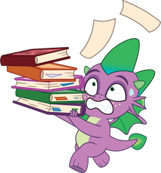 Size: 919x988 | Tagged: safe, artist:prixy05, spike, dragon, g4, g5, my little pony: tell your tale, book, bookstack, g4 to g5, generation leap, male, simple background, solo, transparent background, vector, winged spike, wings