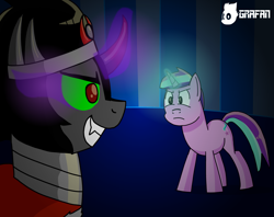 Size: 2500x1979 | Tagged: safe, artist:gradiusfanatic, king sombra, oc, oc:andy glimmer, pony, unicorn, g4, horn, male