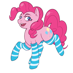 Size: 1200x1200 | Tagged: safe, artist:twoshoesmcgee, pinkie pie, earth pony, pony, g4, clothes, cute, female, full body, happy, simple background, socks, solo, striped socks, transparent background