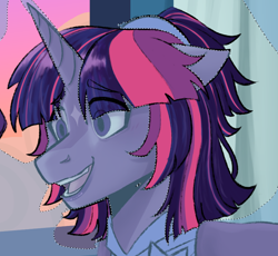 Size: 814x750 | Tagged: safe, artist:slapearl, twilight sparkle, pony, g4, bust, female, mare, open mouth, open smile, portrait, sketch, smiling, solo, wip