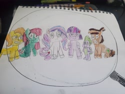 Size: 4032x3024 | Tagged: safe, artist:batman714, caramel latte, desert weave, minty (g4), potion nova, spike, twilight sparkle, alicorn, g4, g4.5, my little pony: pony life, magnifying glass, rule 63, traditional art, twilight sparkle (alicorn)