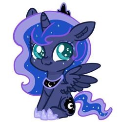 Size: 736x736 | Tagged: artist needed, safe, princess luna, alicorn, pony, g4, cute, female, filly, filly luna, foal, jewelry, regalia, simple background, sitting, solo, spread wings, white background, wings, woona, younger