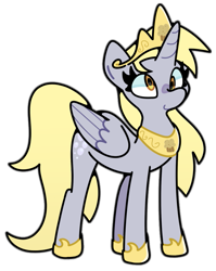 Size: 717x900 | Tagged: safe, alternate version, artist:kindakismet, derpy hooves, alicorn, pony, g4, alicornified, crown, derpicorn, jewelry, princess derpy, race swap, regalia, simple background, smiling, solo, transparent background