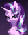 Size: 3777x4647 | Tagged: safe, artist:e-boi, starlight glimmer, pony, unicorn, g4, absurd resolution, blushing, bust, chest fluff, cute, digital art, ear fluff, eye clipping through hair, eyelashes, eyeshadow, female, gradient background, horn, lidded eyes, looking at you, makeup, mare, outline, purple eyes, purple mane, signature, smiling, solo, sparkles, stars, white outline, wingding eyes