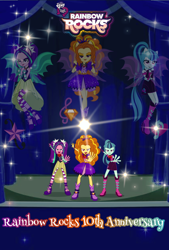 Size: 1042x1544 | Tagged: safe, artist:flutteryaylove, edit, edited edit, edited screencap, screencap, vector edit, adagio dazzle, aria blaze, sonata dusk, human, rainbow rocks 10th anniversary, equestria girls, g4, my little pony equestria girls: rainbow rocks, logo, poster, singing, smiling, text, the dazzlings, vector