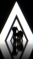 Size: 1620x2880 | Tagged: safe, artist:lithus, oc, oc only, oc:lithus, earth pony, pony, wolf, wolf pony, open pony, 3d, black and white, blender, blender cycles, crown, ear fluff, grayscale, jewelry, looking at you, monochrome, photo shoot, regalia, render, solo, triangle