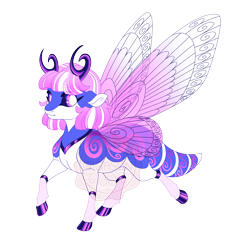 Size: 3729x3613 | Tagged: safe, artist:gigason, oc, oc only, oc:gummy glow, changedling, changeling, abdomen, adoptable, antlers, bangs, blue body, bobcut, body markings, changedling oc, changeling oc, cloven hooves, coat markings, colored, colored antlers, colored belly, colored eyebrows, colored hooves, colored horns, colored legs, colored pinnae, colored sclera, eyebrows, eyebrows visible through hair, eyelashes, facial markings, female, female oc, flat colors, floppy ears, gradient mane, high res, hooves, horns, insect abdomen, insect wings, looking back, mealy mouth (coat marking), multicolored tail, obtrusive watermark, pale belly, pink eyes, purple hooves, raised hoof, raised leg, shiny hooves, shiny horns, short, short hair, simple background, smiling, solo, spread wings, standing on two hooves, straight mane, striped mane, striped tail, swirls, swirly markings, tail, tail markings, three quarter view, transparent background, transparent wings, two toned mane, wall of tags, watermark, white belly, white pupils, wing markings, wings