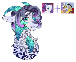 Size: 1280x1043 | Tagged: safe, artist:malinraf1615, discord, rarity, oc, draconequus, hybrid, g4, bust, episode needed, interspecies offspring, offspring, parent:discord, parent:rarity, parents:raricord, portrait, screencap reference, simple background, transparent background