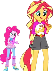 Size: 1860x2520 | Tagged: safe, edit, edited screencap, editor:homersimpson1983, screencap, pinkie pie, sunset shimmer, human, equestria girls, g4, background removed, camp everfree outfits, cute, diapinkes, duo, duo female, female, not a vector, shimmerbetes, simple background, transparent background