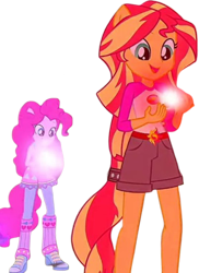 Size: 1837x2520 | Tagged: safe, edit, edited screencap, editor:homersimpson1983, screencap, pinkie pie, sunset shimmer, human, equestria girls, g4, background removed, camp everfree outfits, cute, diapinkes, duo, duo female, female, glowing, not a vector, shimmerbetes, simple background, transparent background