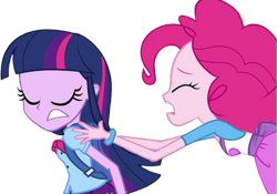 Size: 827x580 | Tagged: safe, edit, edited screencap, editor:mrtoonlover83, screencap, pinkie pie, twilight sparkle, human, equestria girls, g4, background removed, backpack, duo, duo female, female, not a vector, simple background, transparent background