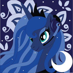 Size: 1803x1806 | Tagged: safe, alternate version, artist:the-paper-pony, princess luna, alicorn, pony, g4, abstract background, bust, female, headphones, jewelry, mare, portrait, regalia, solo