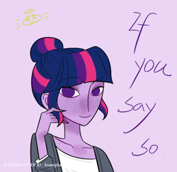 Size: 750x728 | Tagged: safe, artist:kuangtianxuan37462, twilight sparkle, equestria girls, g4, purple background, simple background, solo