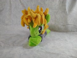 Size: 4096x3072 | Tagged: safe, artist:bluedragonflyplush, earth pony, pony, all time low, clothes, commission, frown, irl, lidded eyes, lying down, male, photo, plushie, ponified, prone, shirt, solo, stallion, t-shirt, zack merrick