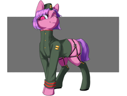 Size: 4000x3000 | Tagged: safe, artist:doofrabbit, oc, oc only, earth pony, pony, equestria at war mod, boots, clothes, equal cutie mark, female, mare, military, military uniform, passepartout, shoes, solo, uniform