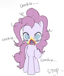 Size: 410x486 | Tagged: safe, artist:wooodd_, pinkie pie, earth pony, pony, g4, blue eyes, cookie zombie, cute, diapinkes, female, front view, full body, mare, simple background, solo, white background